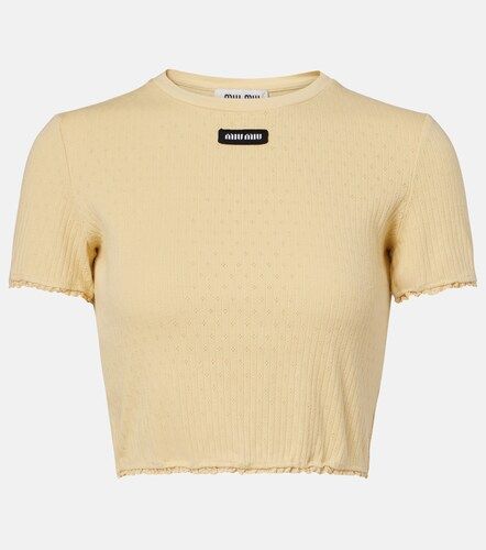 Crop top de pointelle de algodón con encaje - Miu Miu - Modalova