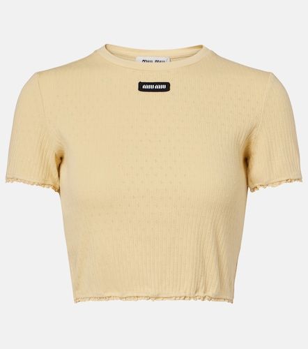 Crop top de pointelle de algodón con encaje - Miu Miu - Modalova