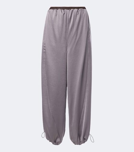 Pantaloni a gamba larga in raso con pelle - Jacques Wei - Modalova