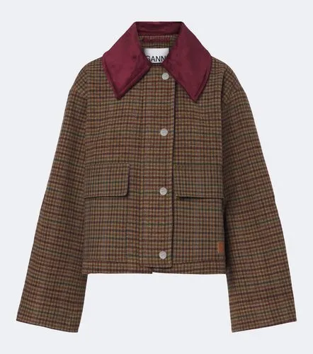 Checked wool-blend twill jacket - Ganni - Modalova