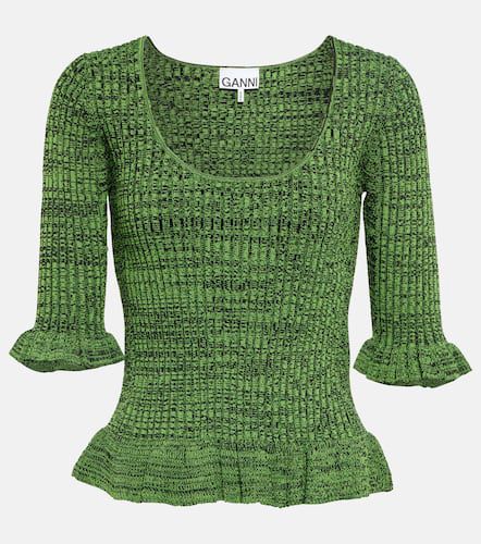 Ruffle-trimmed ribbed-knit sweater - Ganni - Modalova