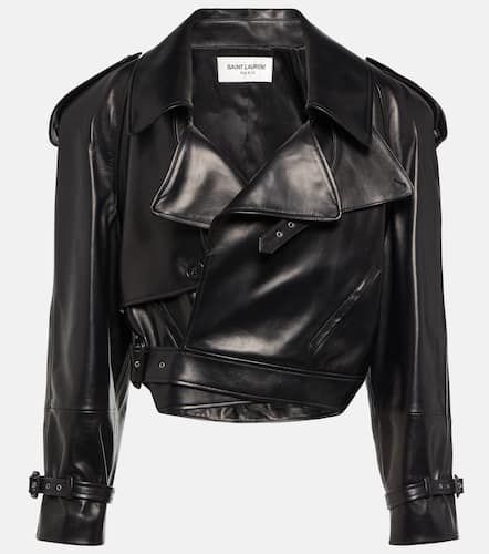 Cropped leather biker jacket - Saint Laurent - Modalova
