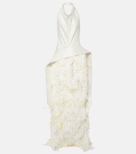Halterneck feather-trimmed gown - Xu Zhi - Modalova