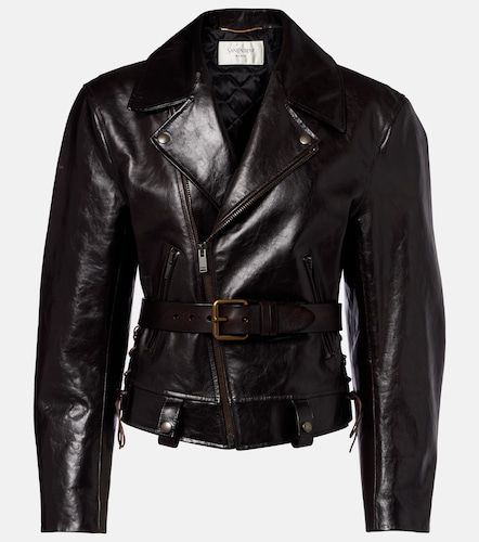 Belted leather biker jacket - Saint Laurent - Modalova