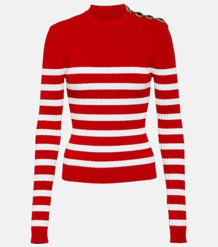 Embellished striped knit top - Balmain - Modalova