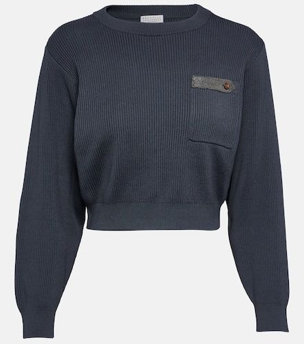 Pullover cropped di cotone a coste - Brunello Cucinelli - Modalova