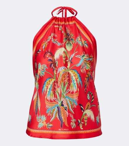 Printed halterneck silk twill top - Etro - Modalova