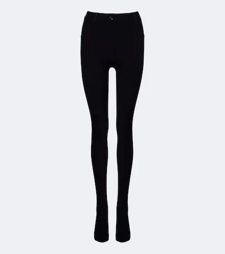 Leather-trimmed ribbed-knit leggings - Loewe - Modalova