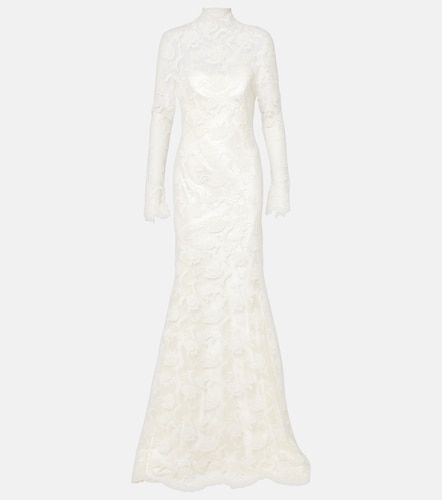 Bridal - Abito lungo Adena in lana e seta con pizzo - Danielle Frankel - Modalova