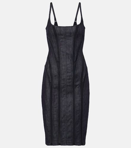 Vestido midi de denim con malla - Mugler - Modalova