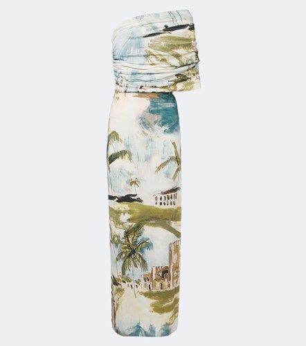 Asymmetric draped printed jersey cocktail gown - Oscar de la Renta - Modalova