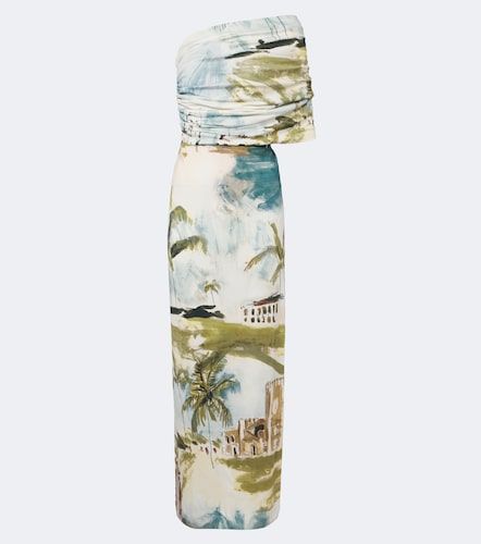 Printed draped jersey one-shoulder gown - Oscar de la Renta - Modalova