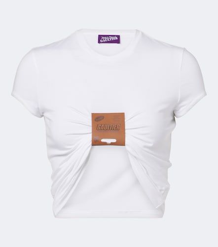 Camiseta cropped de jersey con piel - Jean Paul Gaultier - Modalova
