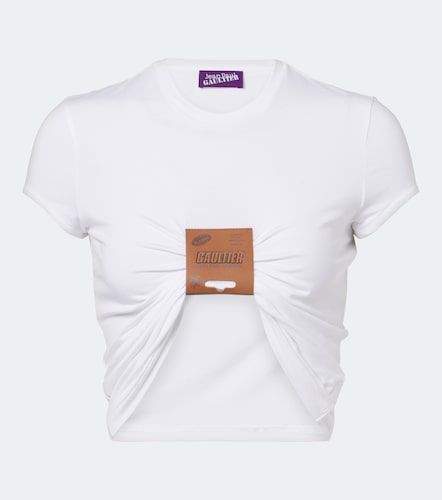 Cropped T-Shirt aus Jersey mit Leder - Jean Paul Gaultier - Modalova