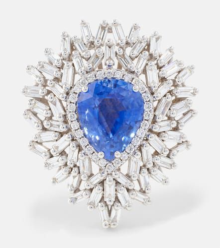 Kt white gold ring with diamonds and sapphire - Suzanne Kalan - Modalova