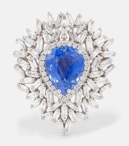 One Of A Kind 18kt white gold ring with diamonds and sapphire - Suzanne Kalan - Modalova