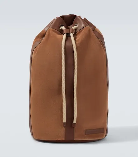 Leather-trimmed suede backpack - Brunello Cucinelli - Modalova