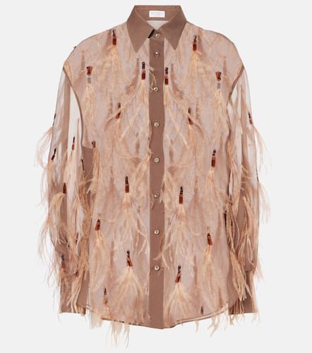 Feather-trimmed silk organza shirt - Brunello Cucinelli - Modalova