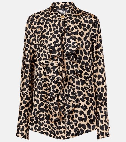 Blusa in seta con stampa leopardata - Balmain - Modalova