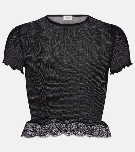 Saint Laurent Top in seta con pizzo - Saint Laurent - Modalova