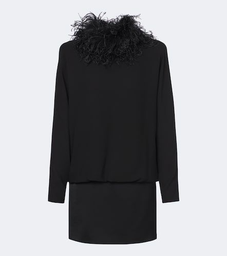 Feather-trimmed silk georgette minidress - Valentino Garavani - Modalova