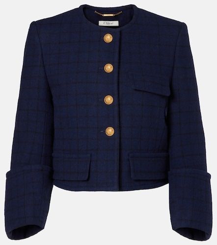 Checked cropped wool-blend jacket - Chloe - Modalova