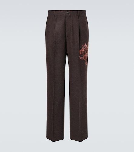 Embroidered wool flannel straight pants - Dries Van Noten - Modalova