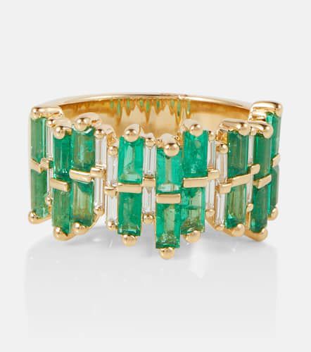 Anillo de oro de 18 ct con diamantes y esmeraldas - Suzanne Kalan - Modalova