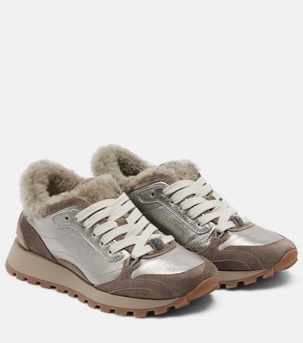 Monili shearling-trimmed leather sneakers - Brunello Cucinelli - Modalova