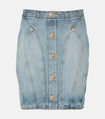 Minifalda en denim de tiro alto - Balmain - Modalova