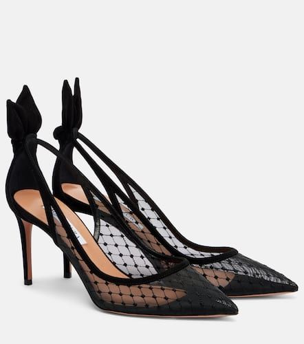 Bow Tie 85 suede-trimmed mesh pumps - Aquazzura - Modalova