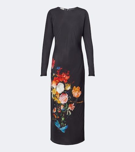 Vestido largo de satén de seda estampado - Dries Van Noten - Modalova
