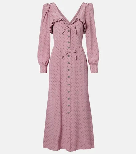 Polka-dot ruffled silk midi dress - Alessandra Rich - Modalova