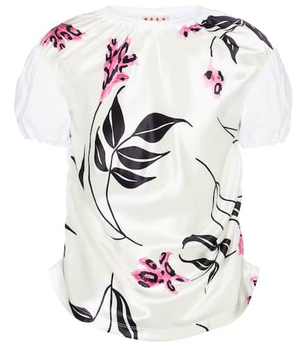 Floral satin and cotton T-shirt - Marni - Modalova