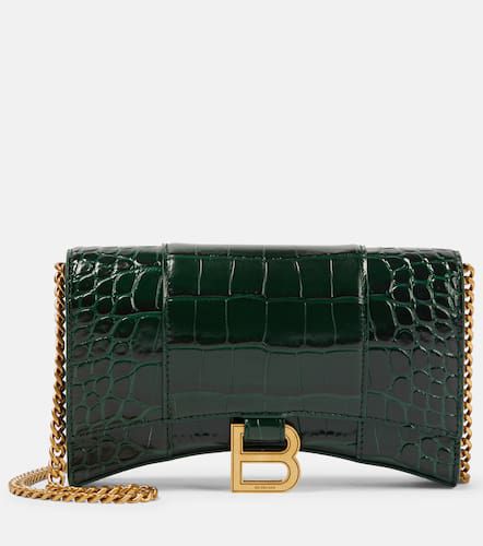 Hourglass croc-effect leather wallet on chain - Balenciaga - Modalova