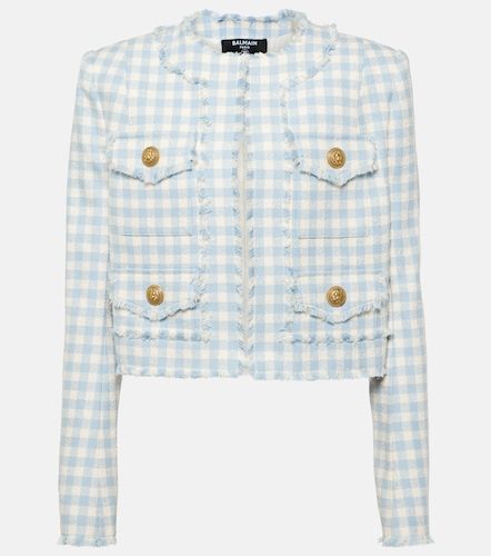 Giacca in tweed di misto cotone a quadri - Balmain - Modalova