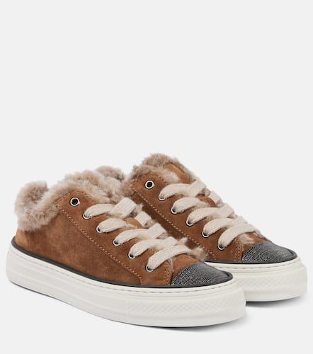 Embellished suede and shearling sneakers - Brunello Cucinelli - Modalova