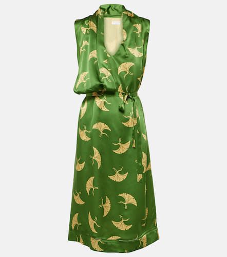 Printed silk satin wrap dress - Dries Van Noten - Modalova