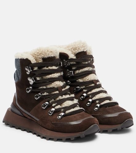 Monili shearling-trimmed suede ankle boots - Brunello Cucinelli - Modalova