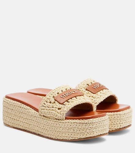 Logo raffia platform espadrille slides - Versace - Modalova