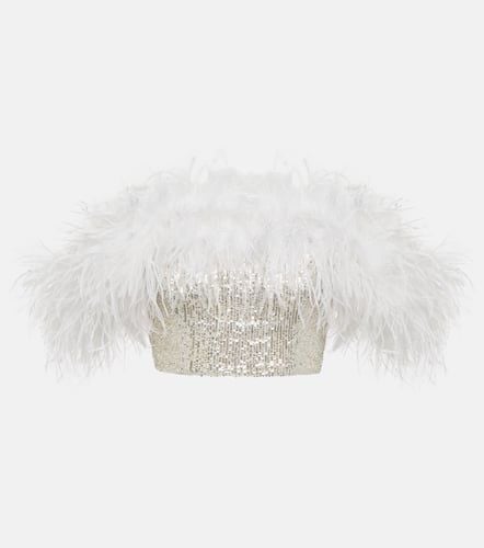 Sequined feather-trimmed crop top - Self-Portrait - Modalova