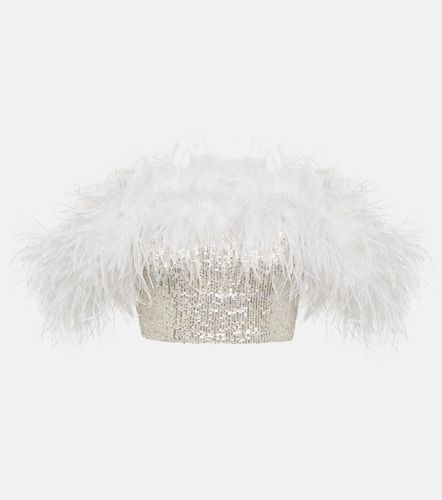 Top cropped con paillettes e piume - Self-Portrait - Modalova