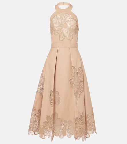 Embroidered gabardine midi dress - Elie Saab - Modalova