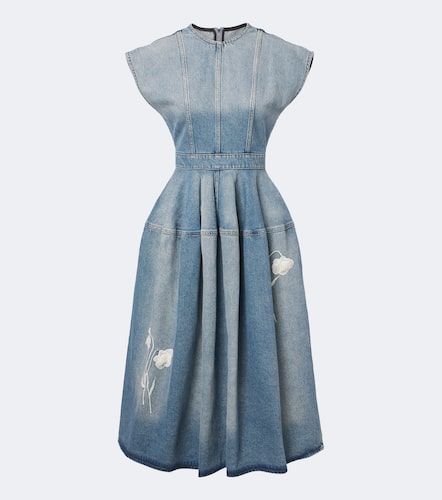 Floral-applique denim midi skirt - Erdem - Modalova