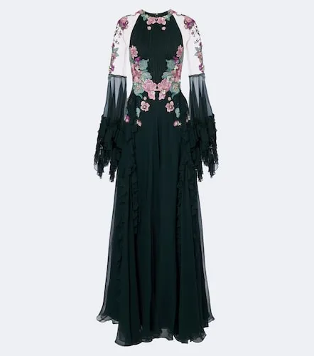 Embellished floral-applique silk gown - Costarellos - Modalova