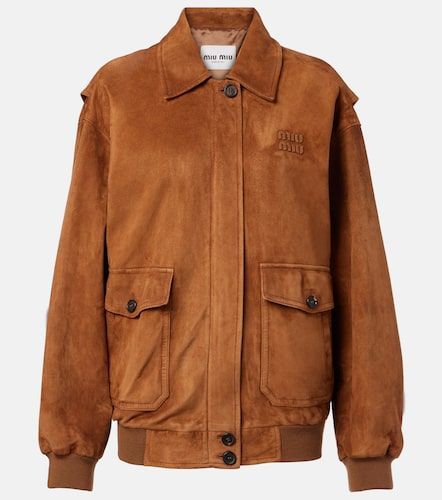 Giacca blouson in suede con logo - Miu Miu - Modalova