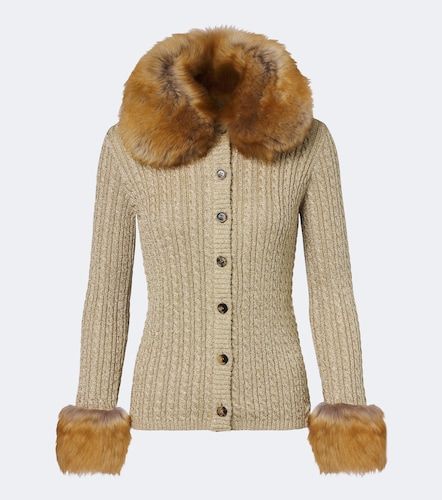 Cardigan in maglia con lamé e shearling - Saint Laurent - Modalova