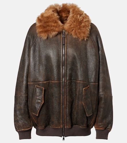 Monili shearling-trimmed leather blouson jacket - Brunello Cucinelli - Modalova