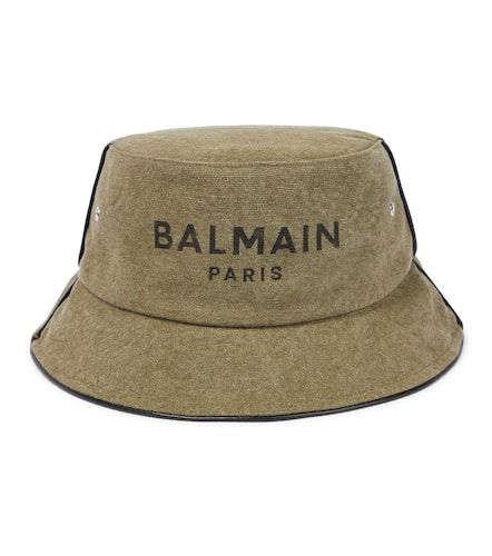 Leather-trimmed canvas bucket hat - Balmain - Modalova