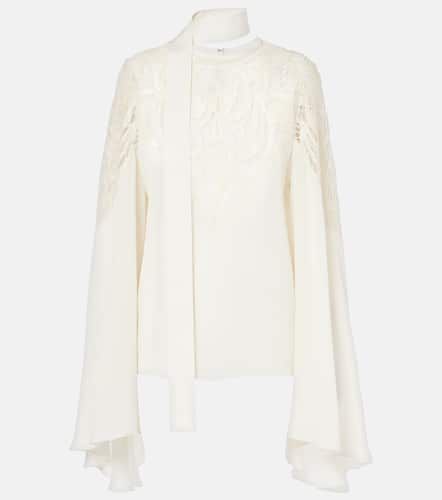 Lace-trimmed tie-neck georgette blouse - Elie Saab - Modalova